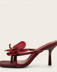 Women’s Wine Red Meiko Flower Square-Toe High Heel Sandals