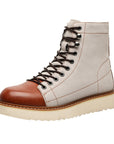 Men Genuine Leather High-Top Boots – Frosted Cowhide Lace-Up Workwear Style Anti-Slip Rubber Sole