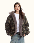 Damen Camouflage-Kapuzenjacke mit Baumwollpolsterung