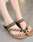 ✨ Bohemian Rhinestone Clip-Toe Slippers for Women - Folk Style (2.5cm Heel, Black/Royal Blue/Apricot/Light Brown)