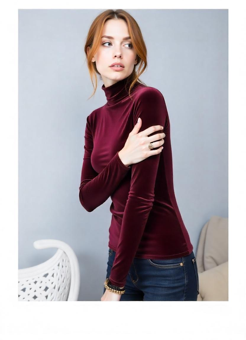 Women’s Long Sleeve Shirt - Basic Bottoming Blouse (Black/Wine, S-XXXL) Versatile Layering Top