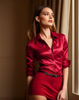 🔥 LUXUS-DAMENHEMD AUS SATINSEIDE – Button-Down-Bluse mit Polokragen (19–22 Momme echte Seide) – Eleganz für die Arbeit und den Abend
