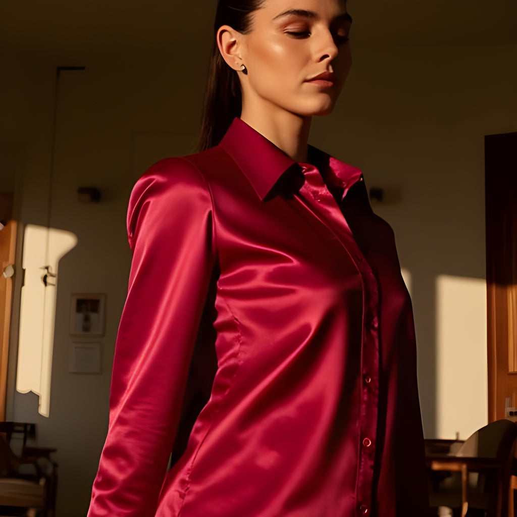 🔥 CHEMISE DE LUXE EN SOIE SATINÉE POUR FEMME – Chemisier boutonné à col polo (soie véritable 19-22 momme) – Élégance du travail au soir