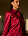 🔥 LUXUS-DAMENHEMD AUS SATINSEIDE – Button-Down-Bluse mit Polokragen (19–22 Momme echte Seide) – Eleganz für die Arbeit und den Abend