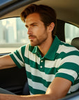 🔥 GESTREIFTES STRICKPOLOSHIRT FÜR HERREN – Hochwertiges, atmungsaktives Kurzarmoberteil (Schwarz/Grün/Blau) – Smart Casual Essential