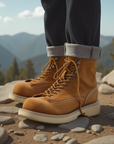 Bottes rétro américaines en daim pour homme 🇺🇸 | Cuir de vachette couleur sable 🟤 | Bottes de travail mi-hautes à talon plat ⚒️ (38-44 • Guide des tailles inclus)
