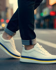 Men's Classic White Sneakers ⚪ | High-Top Microfiber Leather 🏭 | Lace-Up Workwear Shoes 👨🔧 (Durable Rubber Sole)