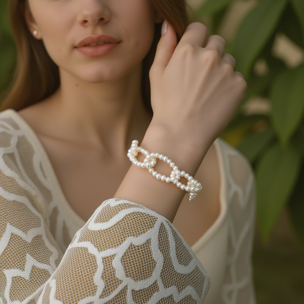 🌸 Women's Natural Freshwater Pearl Bracelet – 3mm White Pearls (925 Sterling Silver) – Timeless Elegance