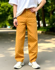Men's Yellow Straight Leg Jeans - Retro Loose Fit Denim Pants with Zipper Fly (100% Cotton)