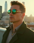 Dark Green Frameless Trimmed Sunglasses – Premium Crystal Lens (Gold/Grey/Mahogany Frames)