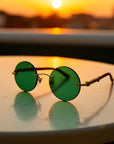 Dark Green Frameless Trimmed Sunglasses – Premium Crystal Lens (Gold/Grey/Mahogany Frames)