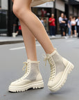 Bottes courtes creuses en maille blanche à semelle épaisse pour femmes
