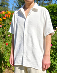 Men's White Jacquard Floral Shirt – Breathable Loose Fit Short Sleeve (All-Season Wear) – Youthful & Trendy