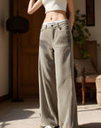 Women Corduroy Straight Wide Leg Dirty Pants