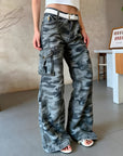 Camouflage Zipper Three-dimensional Denim Pants Women