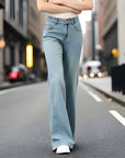 Women’s High-Waist Flared Pants – Slimming & Comfortable (Blue, Micro-Elastic Cotton)