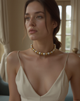 Women's Floral Pearl Brass Necklace - Light Luxury Botanical Jewelry