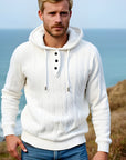 🔥 MEN'S TWISTED FLOWER HOODIE – LOOSE FIT PULLOVER (100% POLYESTER, WHITE) – STREETWEAR ESSENTIAL