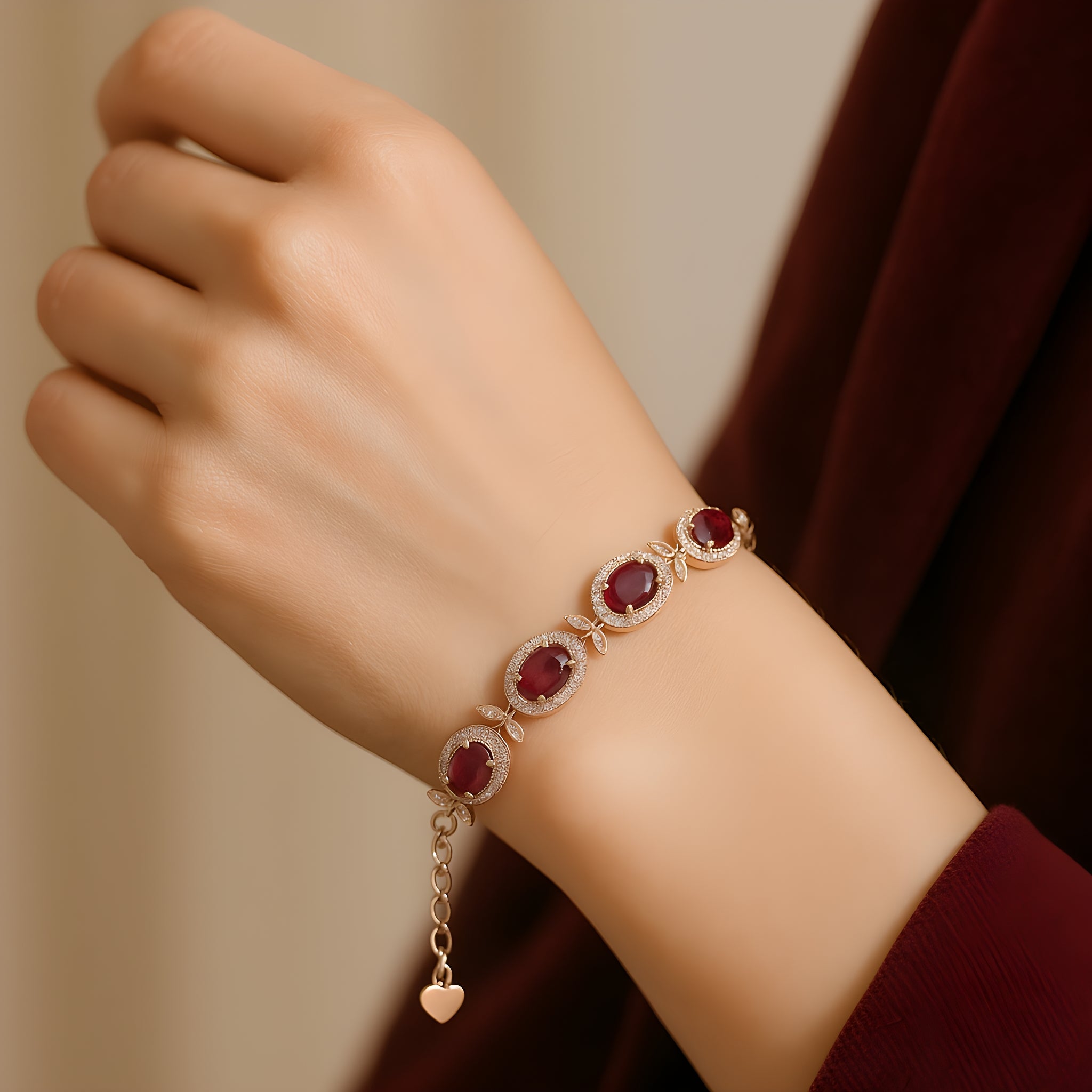 🔥 Women's Natural Burnt Ruby Bracelet – Rose Gold Sterling Silver Gemstone Jewelry (Handcrafted Healing Crystal Bangle)