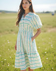 Robe longue à rayures et carreaux pour femme – Robe longue ample et ajustée, taille haute, manches bouffantes (polyester, S-XL)
