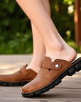Chaussons d'extérieur faits main pour homme – Cuir synthétique et semelle en caoutchouc (noir/gris/marron clair)