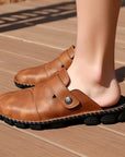 Chaussons d'extérieur faits main pour homme – Cuir synthétique et semelle en caoutchouc (noir/gris/marron clair)