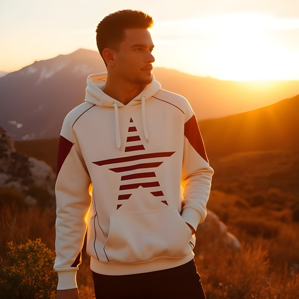 🌟 Herren-Kapuzenpullover mit Sternen-Print – Locker sitzender Pullover (Apricot/Schwarz, 100 % Baumwolle)