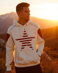 🌟 Men's Star-Print Hoodie - Loose Fit Pullover (Apricot/Black, 100% Cotton)