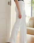 Women's White High-Waisted Slim Pants - Stretch Cotton Cropped Style