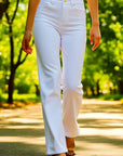 Women's White High-Waisted Slim Pants - Stretch Cotton Cropped Style