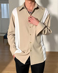 Men's Long Sleeve Casual Shirt - Youth Pop Style Non-Iron Loose Fit (S-3XL) - 45% Polyester 55% Cotton Satin Pointed Collar Top