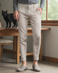 Men's 100% Linen Pants – Classic Khaki Flat Front Trousers (Non-Stretch) – Breathable Summer Essential
