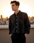 Men’s Cotton Square-Collar Shirt – Slim Long Sleeve (M-2XL)