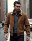 Brown lamb fur men's jacket