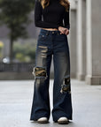 Camouflage Patch Ripped Jeans Women Loose Straight-leg Wide-leg