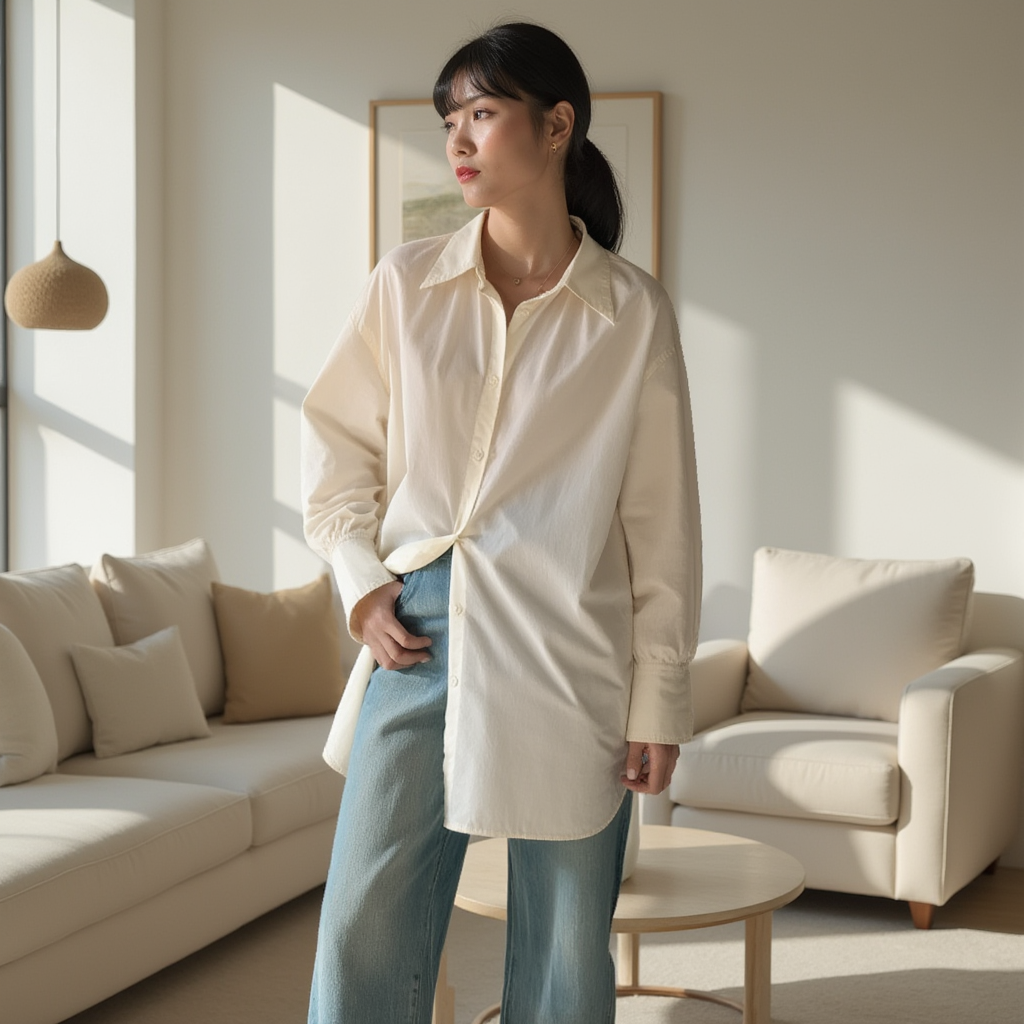 Women's Modal Cotton Lapel Shirt – Ultra-Soft Long Sleeve Tunic – Effortless Elegance