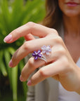 Amethyst Sterling Silver Ring – Floral Inlaid Gemstone Jewelry – Boho Chic Statement Piece