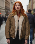 Manteau/veste en coton épais avec col en fourrure pour femme