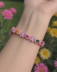 Bracelet en tourmaline naturelle – Serti à la main en argent sterling 925 (pierres précieuses 3 x 4 mm, couleurs irisées)