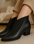 Women’s Retro Pointed-Toe Chunky Heel Booties – European Chic Sheepskin Ankle Boots