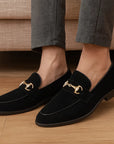 Men’s Genuine Leather Slip-On Shoes – Light Luxury Suede Beanie Loafers
