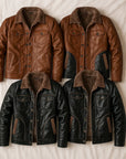 Men’s PU Leather Jacket – Classic Lapel Single-Breasted Biker Style Coat