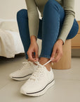Women’s Sheepskin Leather Running Sneakers – Lace-Up Flat Low-Heel Trainers