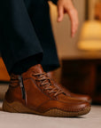 Men’s Genuine Leather Martin Boots – High-Top Casual Cowhide Boots with Thin & Fleece-Lined Options