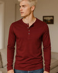 Men’s Winter Long-Sleeve Henley T-Shirt – Bamboo Cotton Blend Solid Color Casual Top