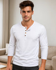 Men’s Winter Long-Sleeve Henley T-Shirt – Bamboo Cotton Blend Solid Color Casual Top
