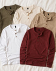 Men’s Winter Long-Sleeve Henley T-Shirt – Bamboo Cotton Blend Solid Color Casual Top