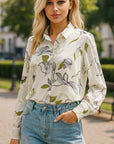 Women’s Spring French Retro Printed Silk-Satin Shirt – Elegant Long-Sleeve Cardigan Top
