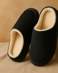 Unisex Indoor Anti-Slip Plush Warm Slippers – Thick Sole Home Satin Upper Winter House Shoes