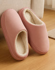 Unisex Indoor Anti-Slip Plush Warm Slippers – Thick Sole Home Satin Upper Winter House Shoes